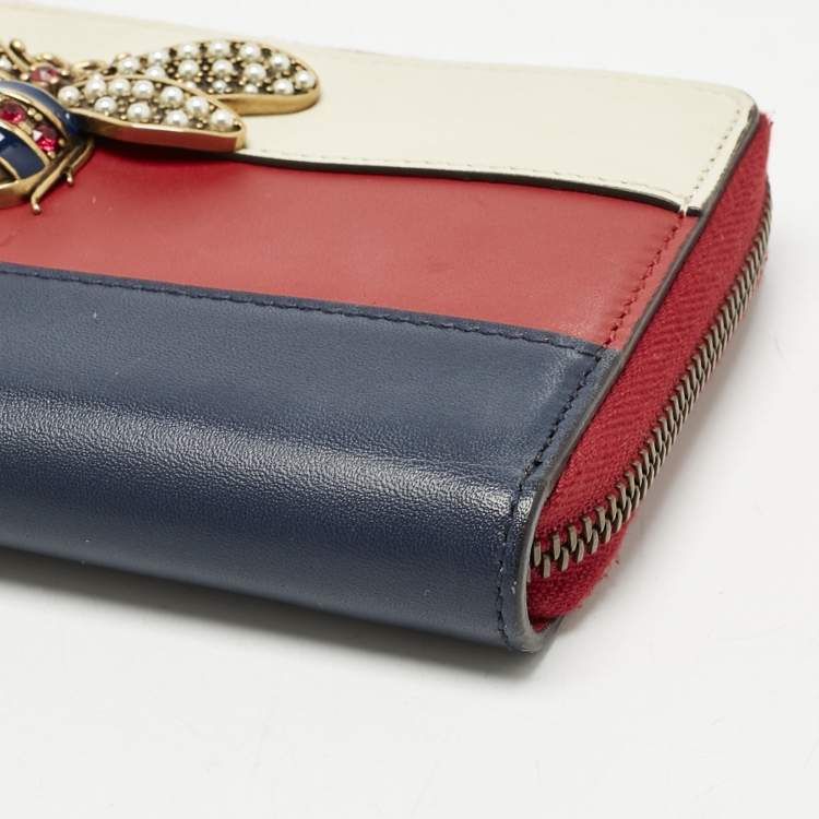 Pre Owned Gucci Tricolor Leather Queen Margaret Zip Around Wallet