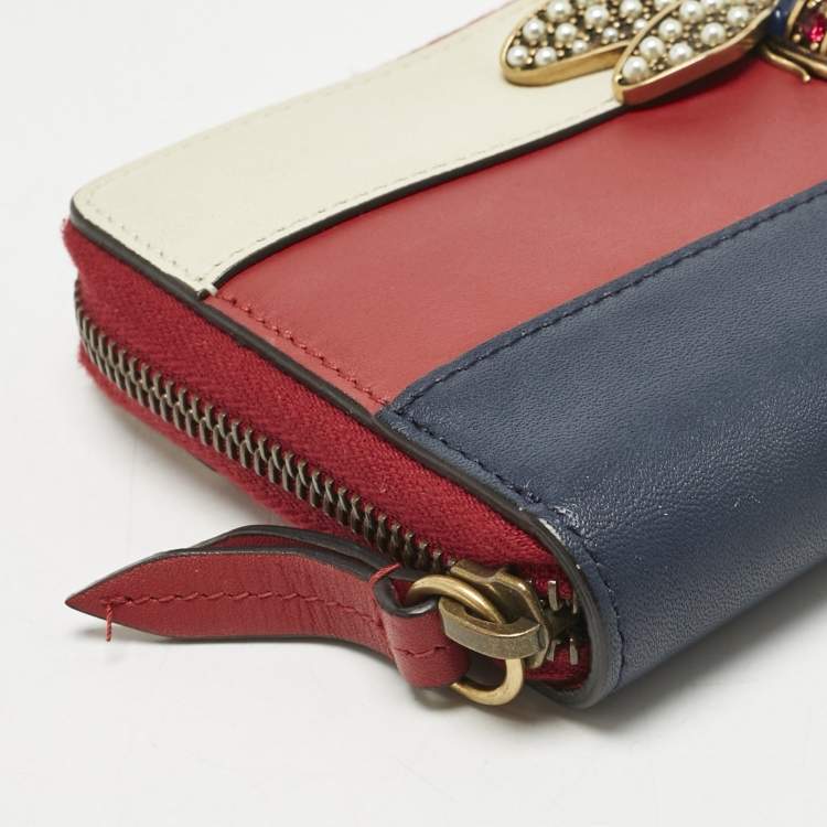 Pre Owned Gucci Tricolor Leather Queen Margaret Zip Around Wallet