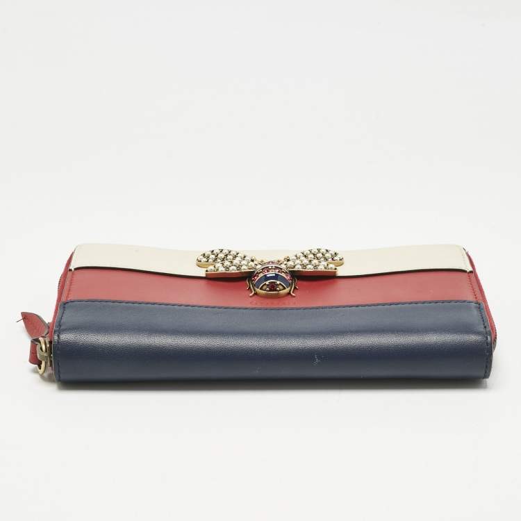 Pre Owned Gucci Tricolor Leather Queen Margaret Zip Around Wallet