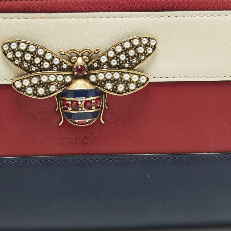 Pre Owned Gucci Tricolor Leather Queen Margaret Zip Around Wallet