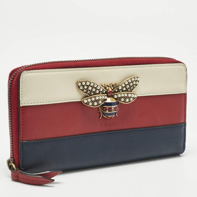 Pre Owned Gucci Tricolor Leather Queen Margaret Zip Around Wallet