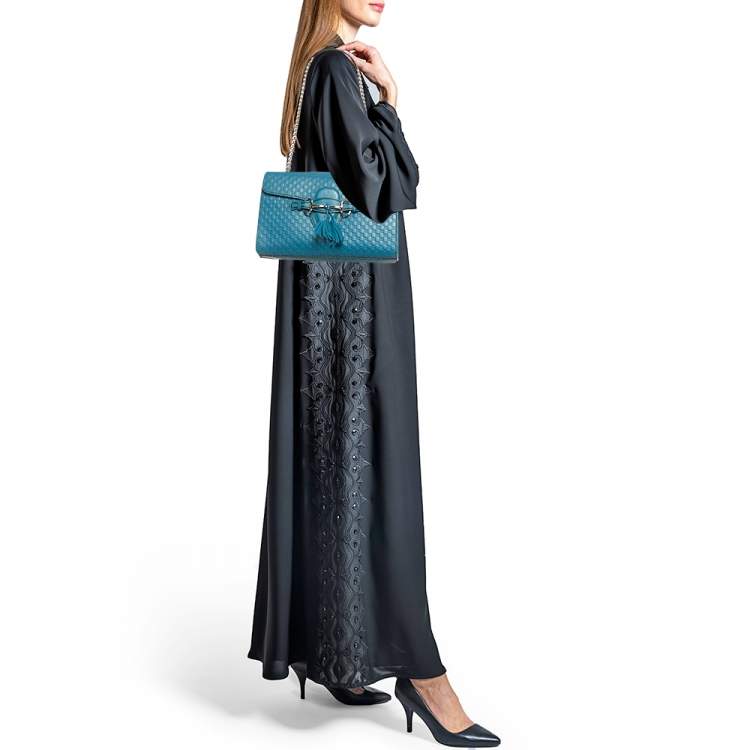 Pre Owned Gucci Teal Microguccissima Leather Medium Emily Chain Shoulder Bag