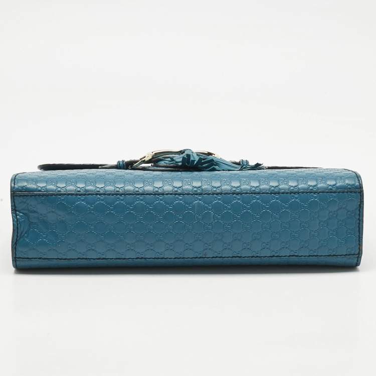 Pre Owned Gucci Teal Microguccissima Leather Medium Emily Chain Shoulder Bag