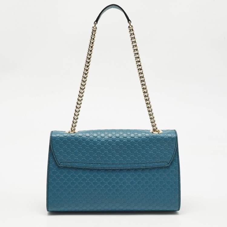 Pre Owned Gucci Teal Microguccissima Leather Medium Emily Chain Shoulder Bag