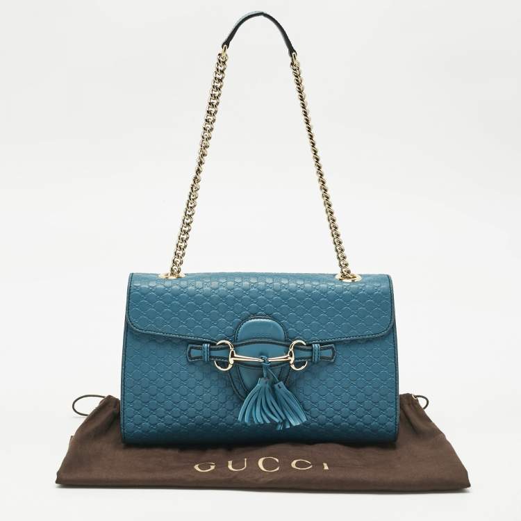 Pre Owned Gucci Teal Microguccissima Leather Medium Emily Chain Shoulder Bag