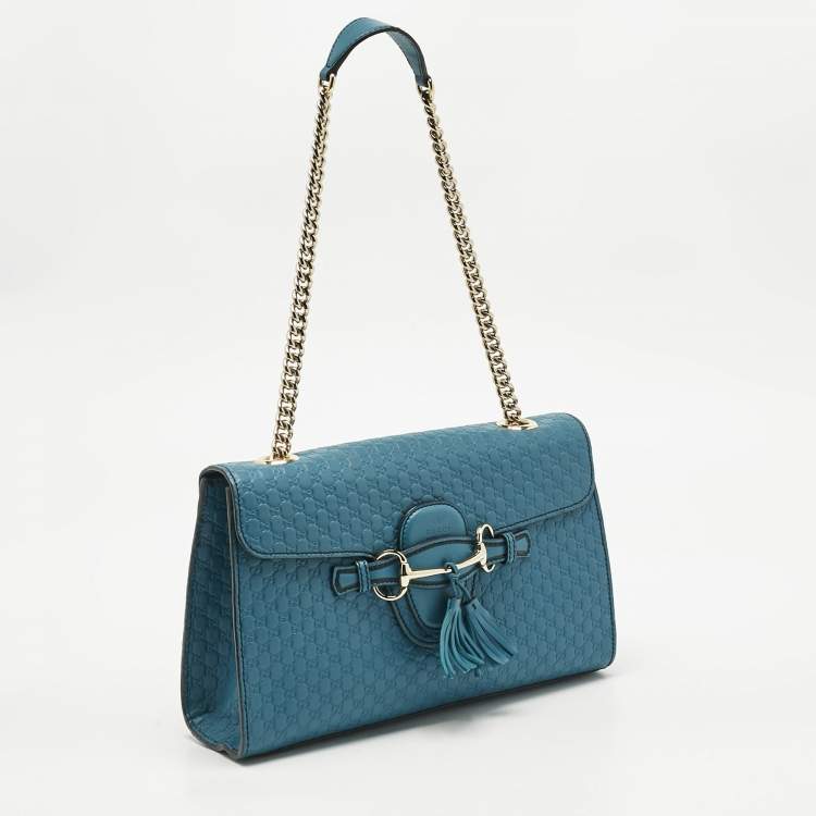 Pre Owned Gucci Teal Microguccissima Leather Medium Emily Chain Shoulder Bag