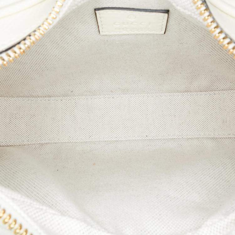 Pre Owned Gucci Web Small White Leather Attache Crossbody Bag