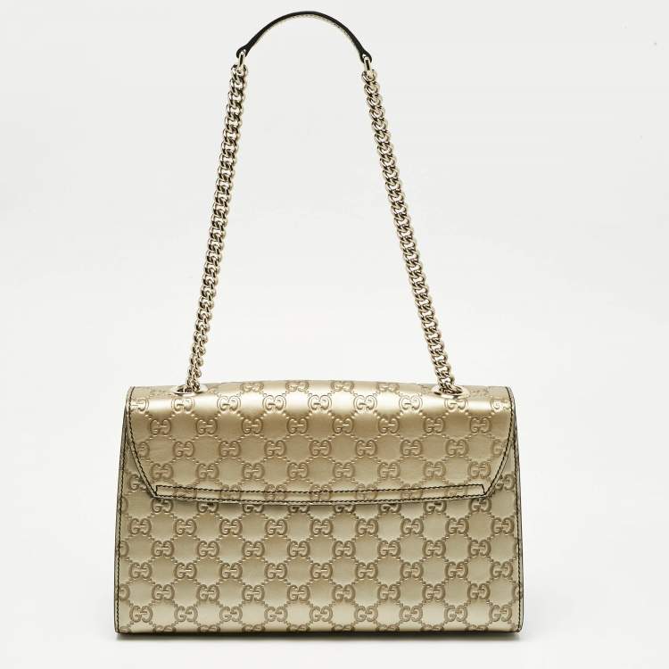 Pre Owned Gucci Pale Gold Guccissima Leather Medium Emily Chain Shoulder Bag