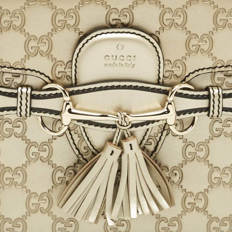 Pre Owned Gucci Pale Gold Guccissima Leather Medium Emily Chain Shoulder Bag