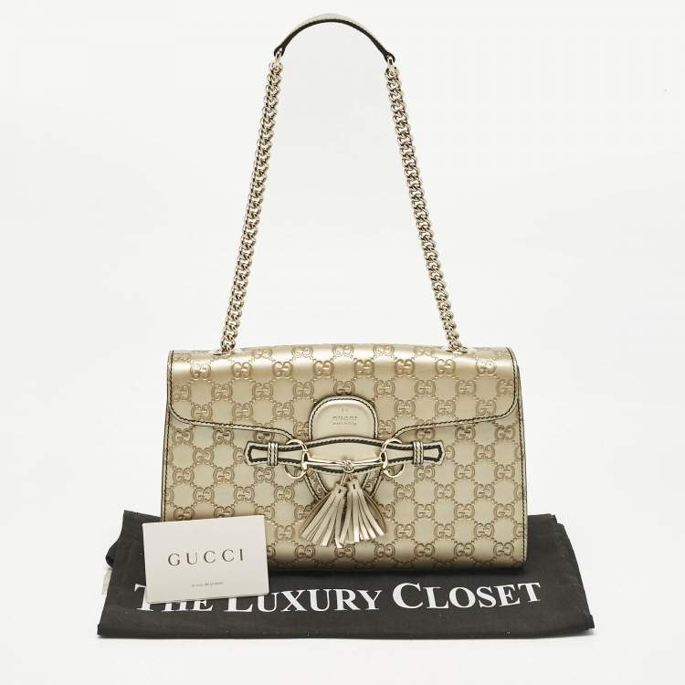 Pre Owned Gucci Pale Gold Guccissima Leather Medium Emily Chain Shoulder Bag
