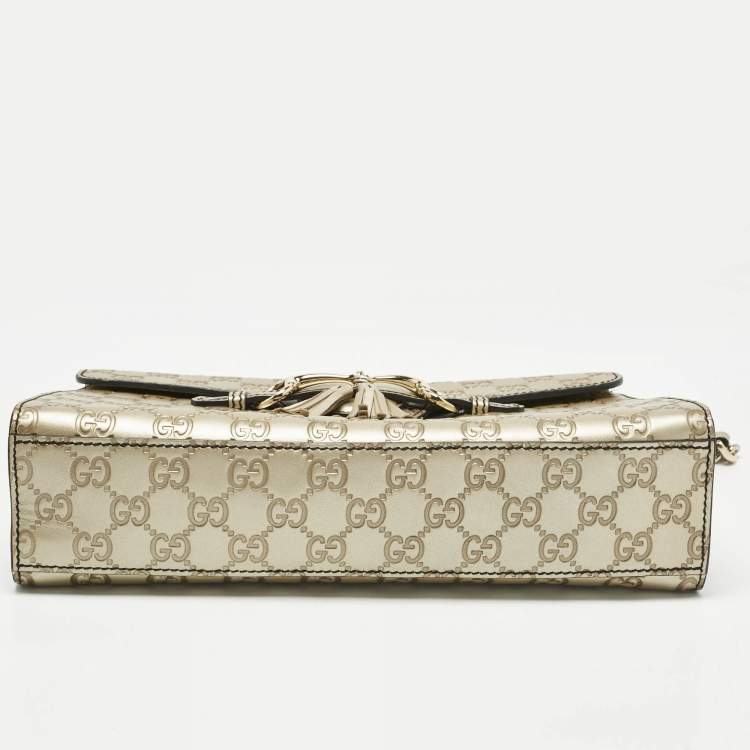 Pre Owned Gucci Pale Gold Guccissima Leather Medium Emily Chain Shoulder Bag