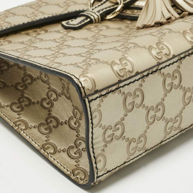 Pre Owned Gucci Pale Gold Guccissima Leather Medium Emily Chain Shoulder Bag