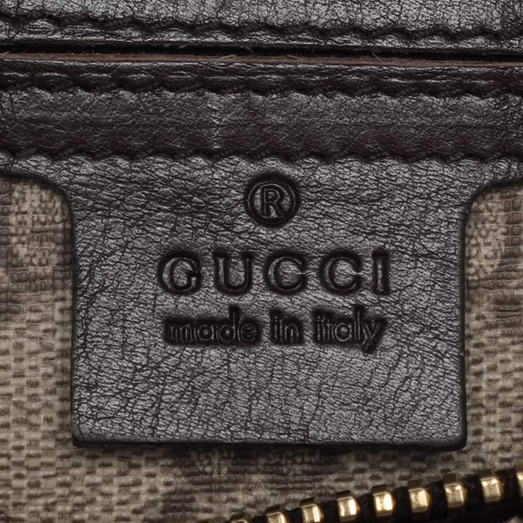 Pre Owned Gucci Brown/Beige GG Supreme Canvas and Patent Leather Buckle Flap Boston Bag