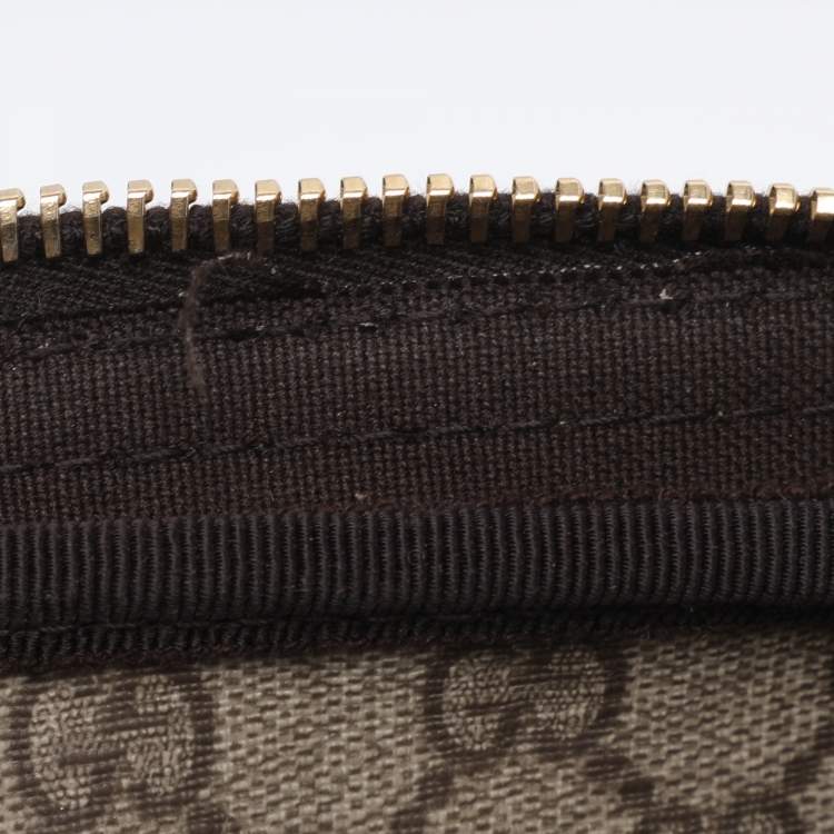 Pre Owned Gucci Brown/Beige GG Supreme Canvas and Patent Leather Buckle Flap Boston Bag