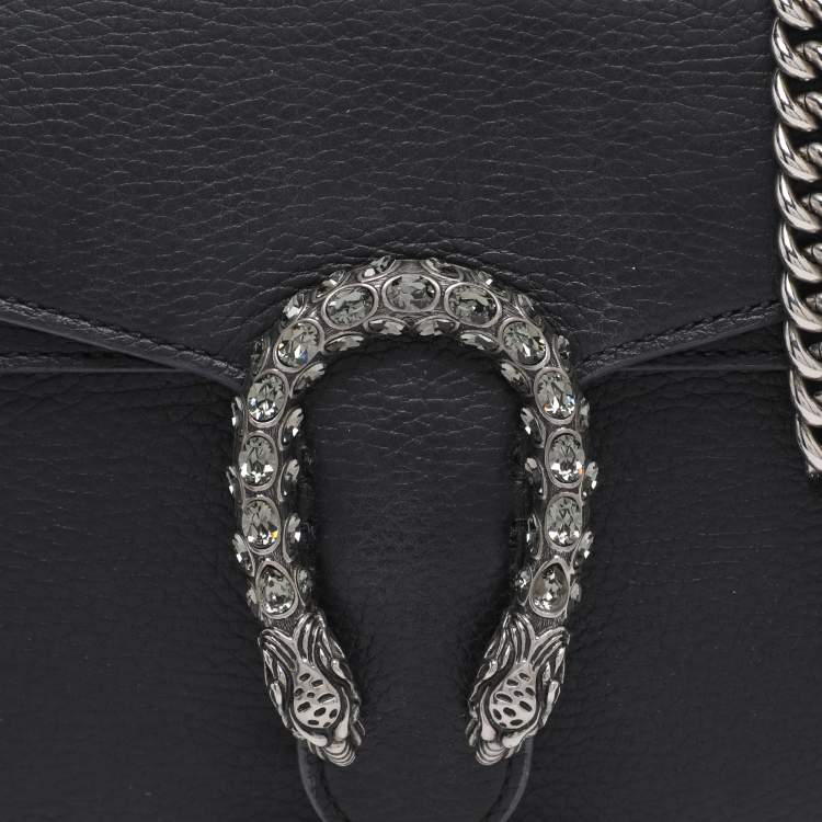 Pre Owned Gucci Black Leather Small Dionysus Crystals Shoulder Bag