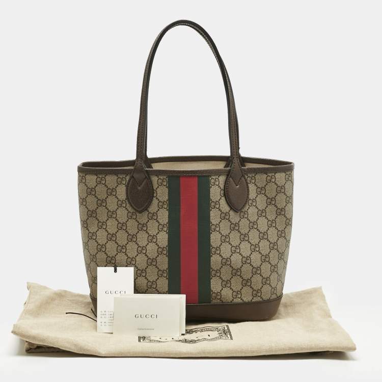 Pre Owned Gucci Beige/Ebony GG Supreme Canvas and Leather Small Ophidia Tote