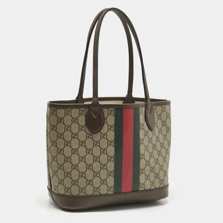 Pre Owned Gucci Beige/Ebony GG Supreme Canvas and Leather Small Ophidia Tote