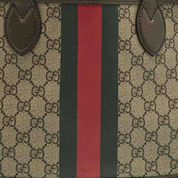 Pre Owned Gucci Beige/Ebony GG Supreme Canvas and Leather Small Ophidia Tote