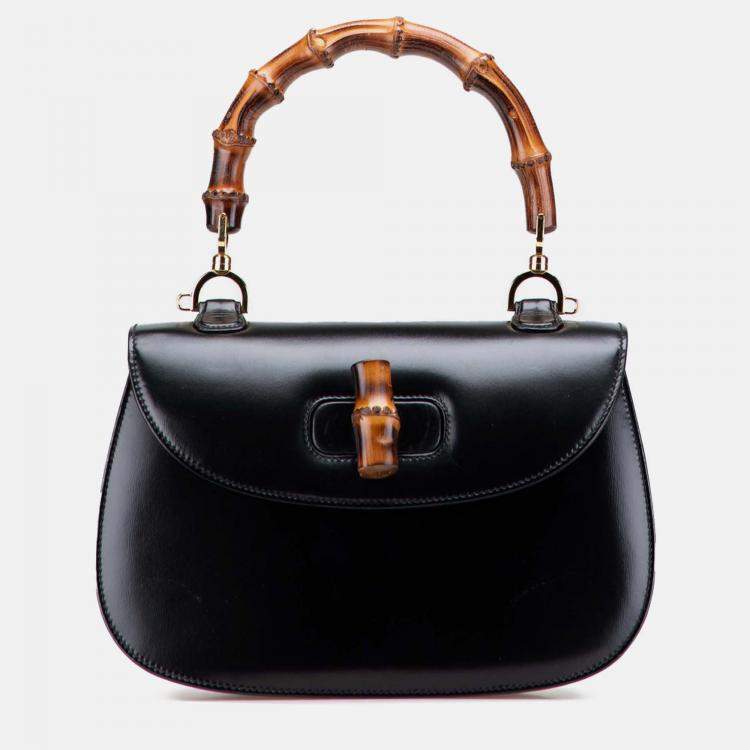 Pre Owned Gucci Black Calfskin Bamboo Night