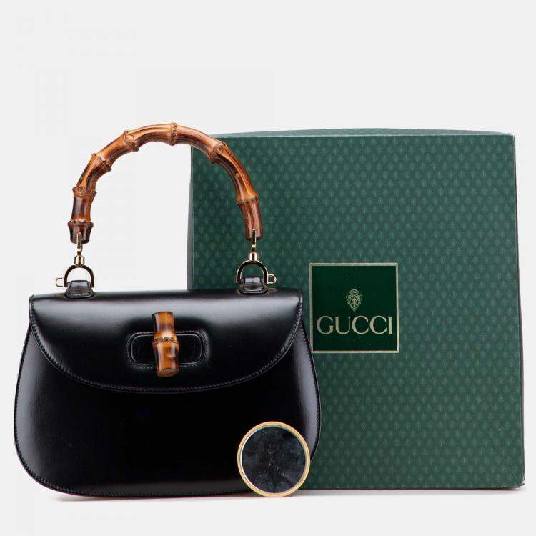 Pre Owned Gucci Black Calfskin Bamboo Night