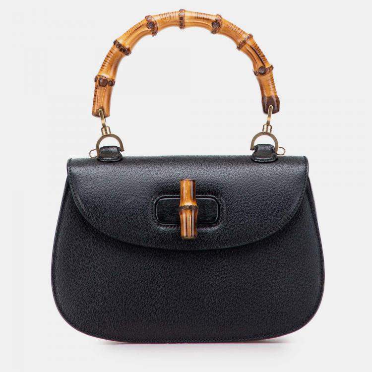 Pre Owned Gucci Black Calfskin Bamboo Night