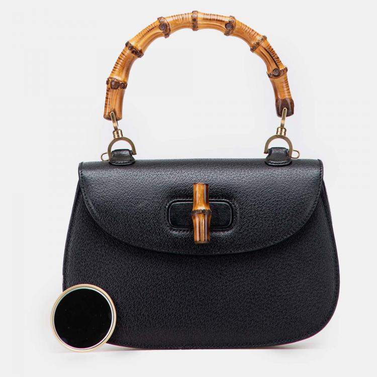 Pre Owned Gucci Black Calfskin Bamboo Night