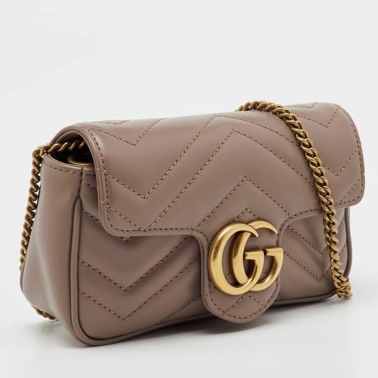 Pre Owned Gucci Old Rose Matelassé Leather Super Mini GG Marmont Shoulder Bag