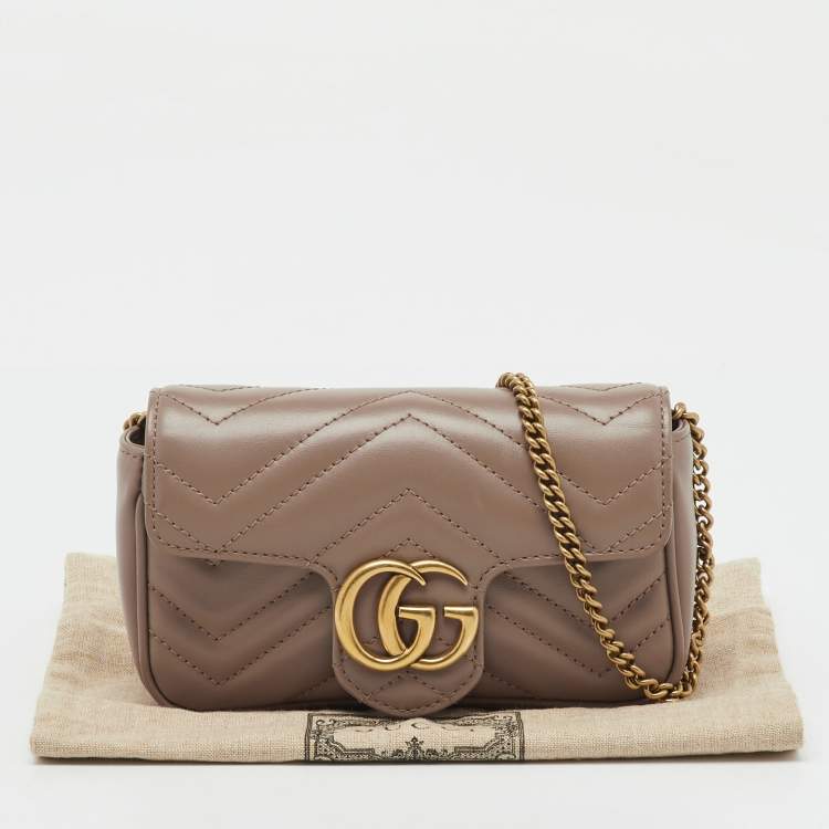 Pre Owned Gucci Old Rose Matelassé Leather Super Mini GG Marmont Shoulder Bag