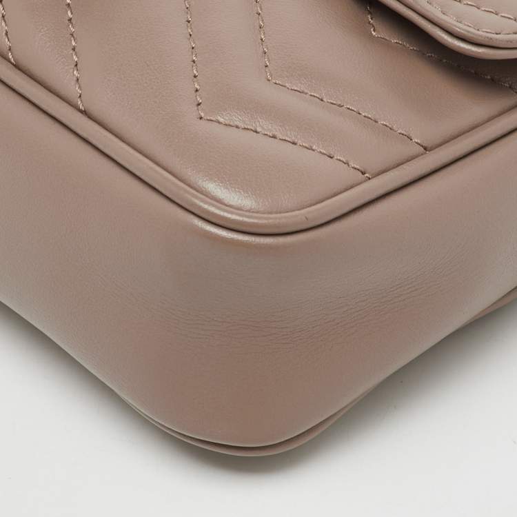Pre Owned Gucci Old Rose Matelassé Leather Super Mini GG Marmont Shoulder Bag