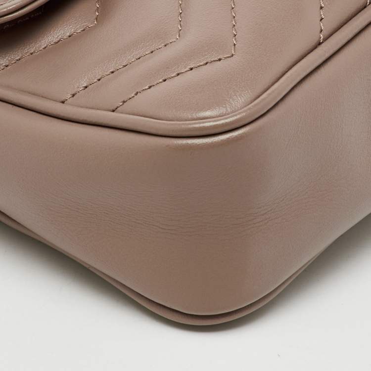 Pre Owned Gucci Old Rose Matelassé Leather Super Mini GG Marmont Shoulder Bag