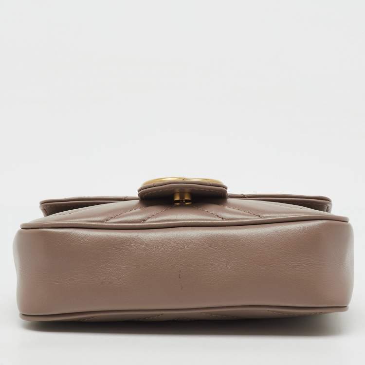 Pre Owned Gucci Old Rose Matelassé Leather Super Mini GG Marmont Shoulder Bag