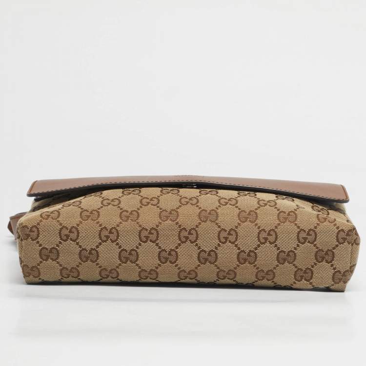Pre Owned Gucci Beige/Brown GG Canvas and Leather Belt Bag