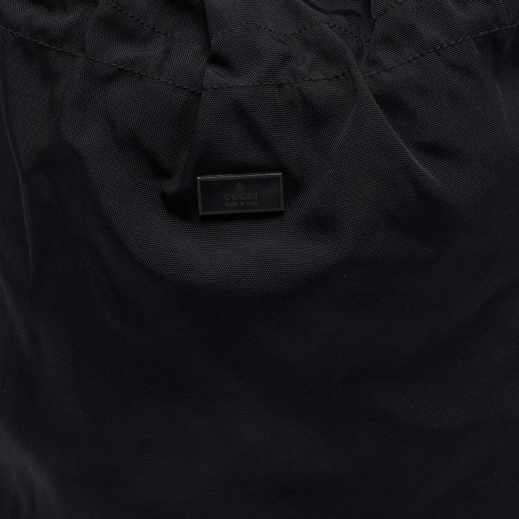 Pre Owned Gucci Black Leather and Nylon Drawstring Bucket Bag