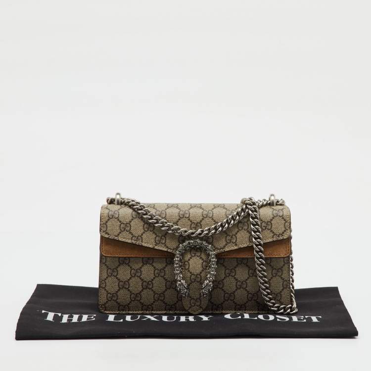 Pre Owned Gucci Beige GG Supreme Canvas and Suede Medium Dionysus Shoulder Bag