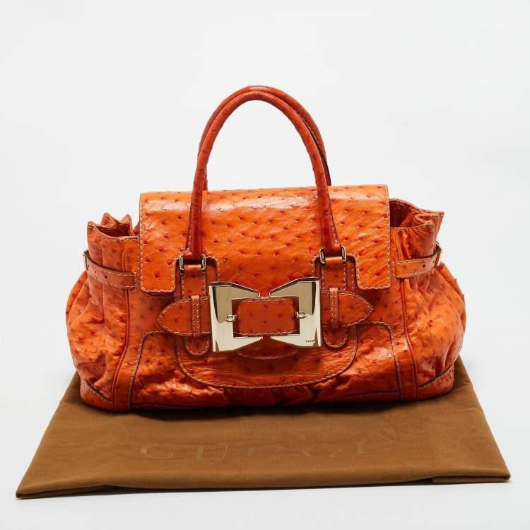Pre Owned Gucci Orange Ostrich Large Dialux Queen Satchel