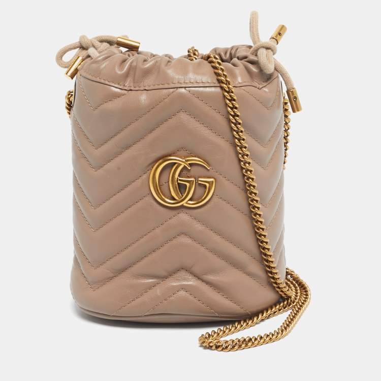 Pre Owned Gucci Mauve Matelassé Leather Mini GG Marmont Bucket Bag