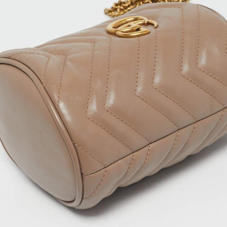 Pre Owned Gucci Mauve Matelassé Leather Mini GG Marmont Bucket Bag
