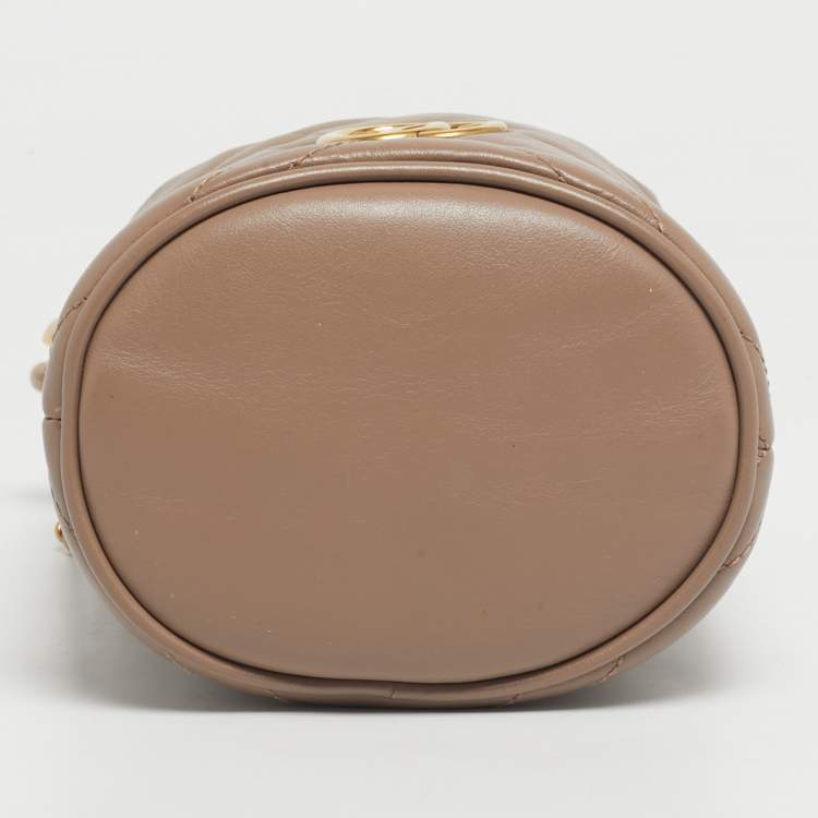 Pre Owned Gucci Mauve Matelassé Leather Mini GG Marmont Bucket Bag
