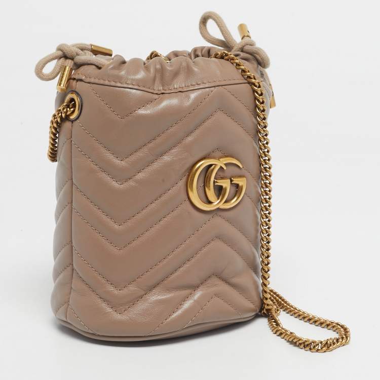 Pre Owned Gucci Mauve Matelassé Leather Mini GG Marmont Bucket Bag