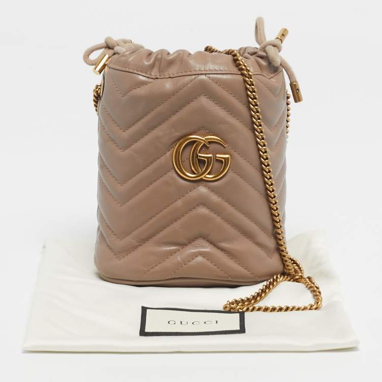 Pre Owned Gucci Mauve Matelassé Leather Mini GG Marmont Bucket Bag