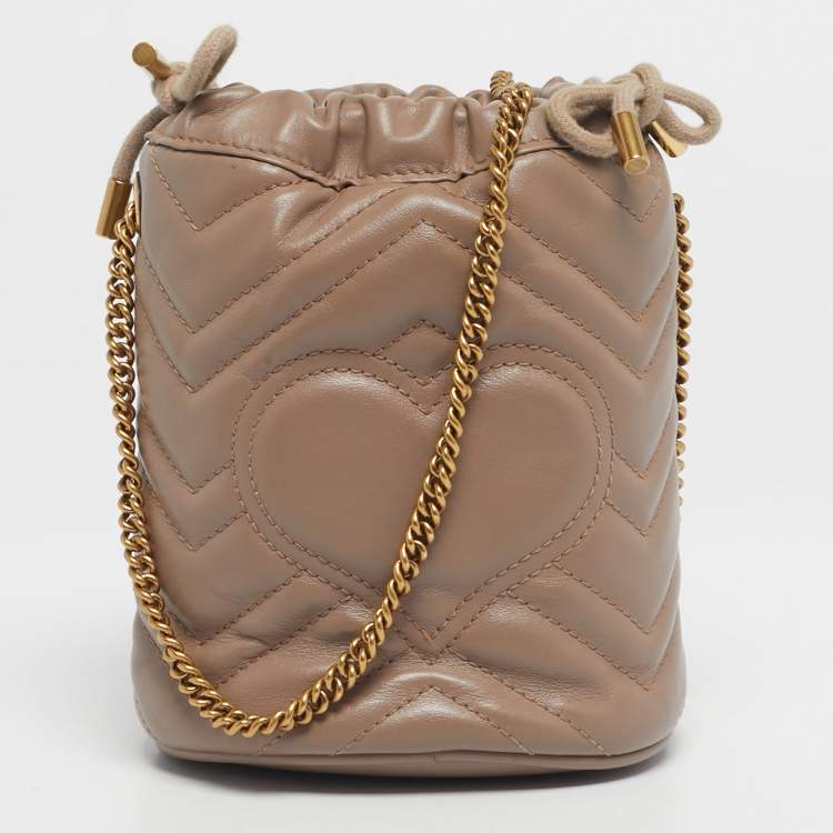 Pre Owned Gucci Mauve Matelassé Leather Mini GG Marmont Bucket Bag