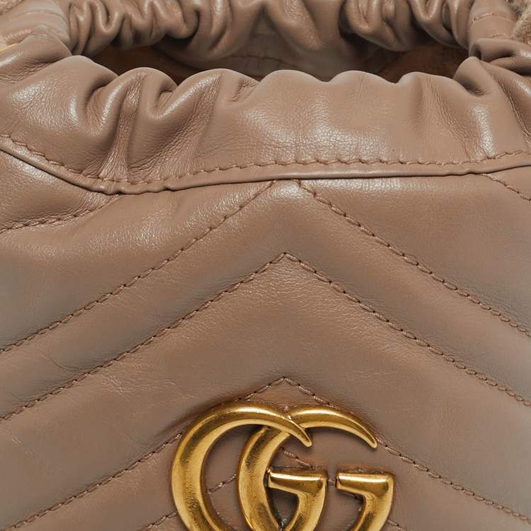 Pre Owned Gucci Mauve Matelassé Leather Mini GG Marmont Bucket Bag