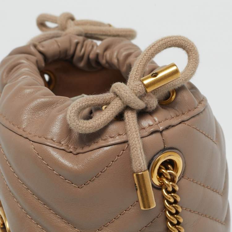 Pre Owned Gucci Mauve Matelassé Leather Mini GG Marmont Bucket Bag