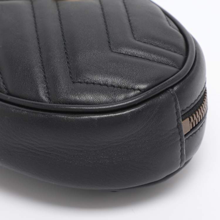 Pre Owned Gucci Black Matelassé Leather GG Marmont Belt Bag