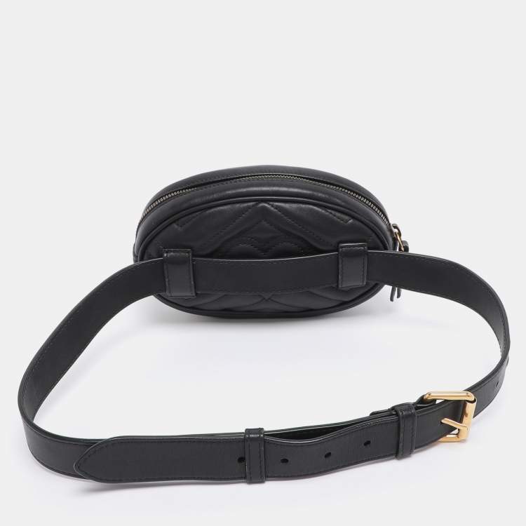 Pre Owned Gucci Black Matelassé Leather GG Marmont Belt Bag