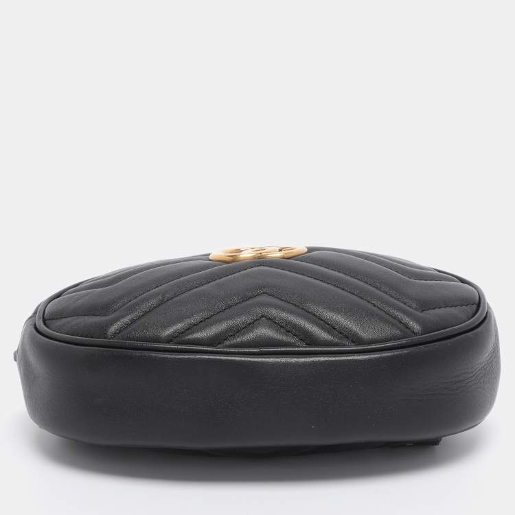 Pre Owned Gucci Black Matelassé Leather GG Marmont Belt Bag