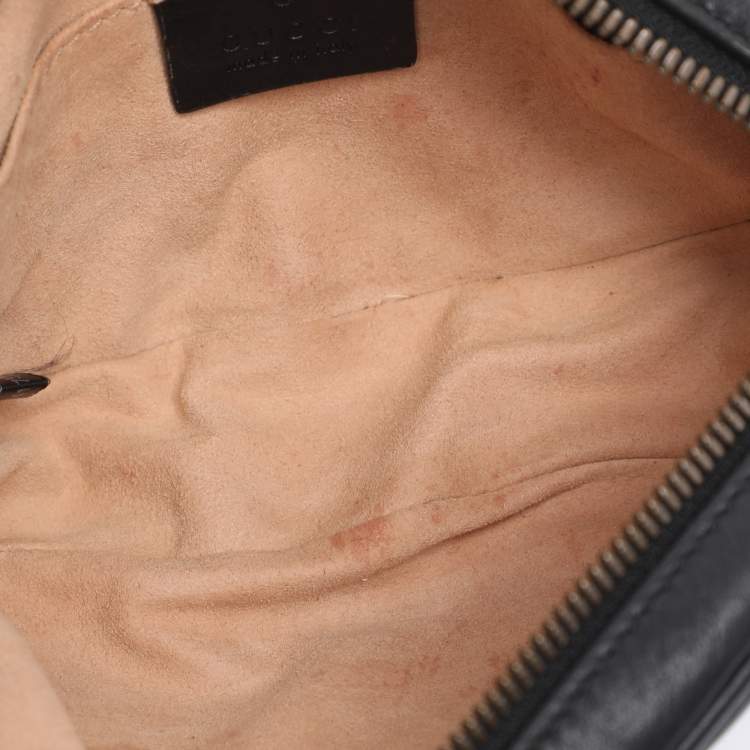 Pre Owned Gucci Black Matelassé Leather GG Marmont Belt Bag