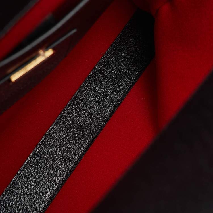 Pre Owned Gucci Red/Black Felt and Leather Script Logo 100 Centennial Tote