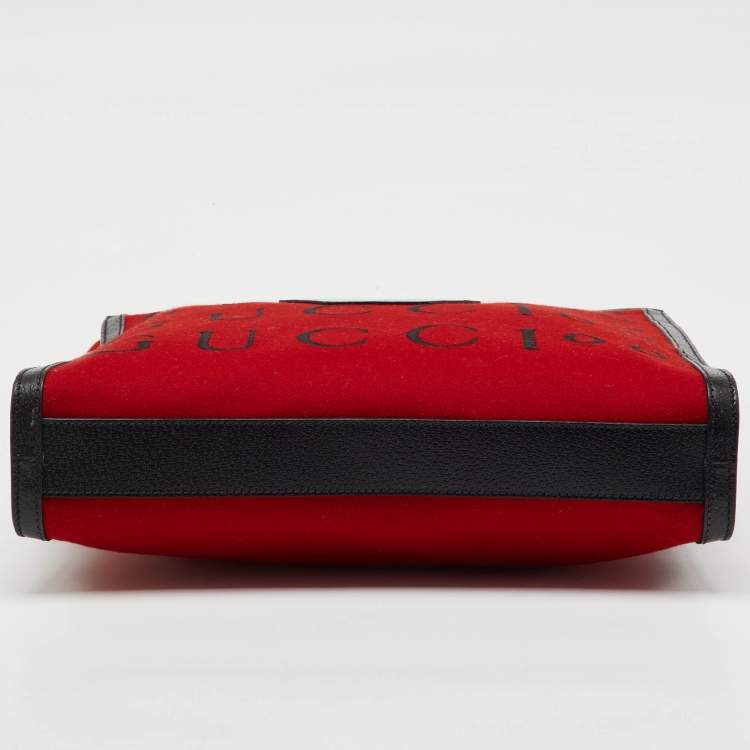 Pre Owned Gucci Red/Black Felt and Leather Script Logo 100 Centennial Tote
