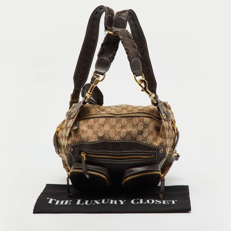 Pre Owned Gucci Beige/Brown GG Canvas and Leather Medium Darwin Convertible Backpack